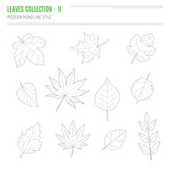 Set of leaves in modern, line style