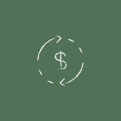 Dollar symbol with arrows icon drawn in chalk.