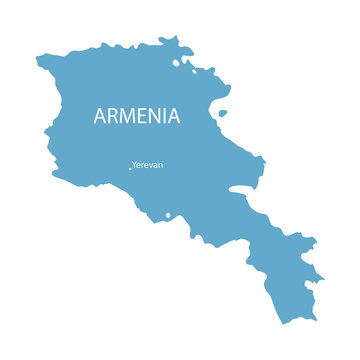blue map of Armenia with indication of Yerevan