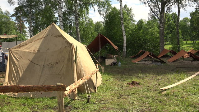 Military tent camp. The first world war. 4K.