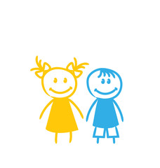 Sketch Cute Funny Girl and Boy