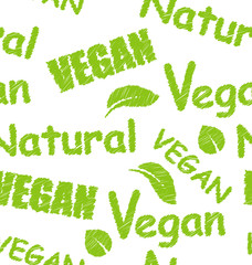Materiał do szycia Seamless Pattern with Green Texts and Leaves
