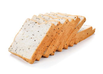 bread and black sesame on white background
