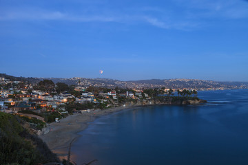 September 27, 2015. Laguna Beach, California Crescent Bay view of the blood moon. This full moon, also called a super moon and a harvest moon, is the result of a lunar eclipse.