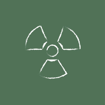 Ionizing radiation sign icon drawn in chalk.