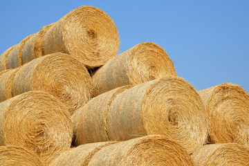 Straw bales with blue sky