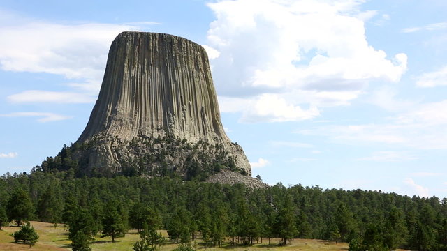 Devils Tower National Monument is located in northeastern Wyoming, USA and is part of the Black Hills mountain range.