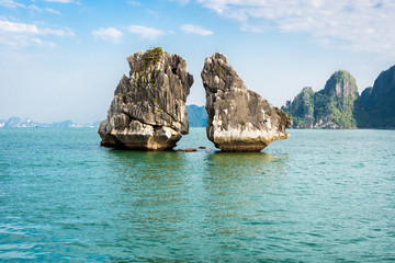 The Kissing Rocks in Halong Bay, North Vietnam.