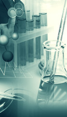 Laboratory equipment with blue liquid