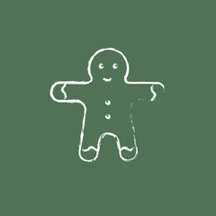 Gingerbread man icon drawn in chalk.