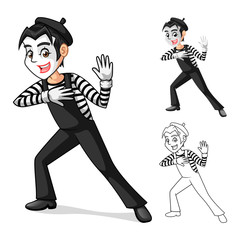 High Quality Mime Artist Perform Body Motions Cartoon Character  Include Flat Design and Outlined Version Vector Illustration