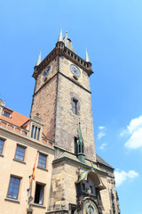 Fototapeta na wymiar Old Town City Hall clock tower and astronomical clock in Prague