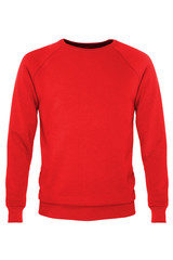 plain red jumper sweater on white background - obrazy, fototapety, plakaty