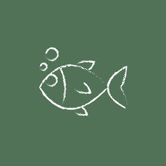 Little fish under water icon drawn in chalk.