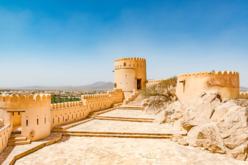 Nakhal Fort in the Al Batinah Region of Oman. It is located about 120 km to the west of Muscat, the capital of Oman and is known as Qal?a Nakhal or Husn Al Heem.