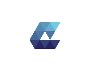 e Letter Blue Triangle Geometric Logo