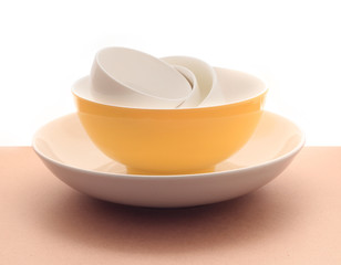 sets of bowl on brown table