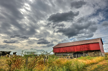 Red Barn in countryside during Autumn