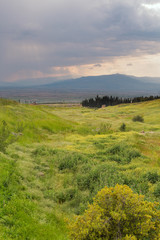 Fototapeta na wymiar Scenery view of grass valley with mountains
