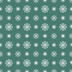 Christmas white snowflakes seamless green background