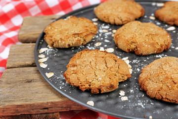 Homemade cookies on pan close up