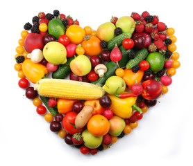 Fresh fruits and vegetables isolated on white