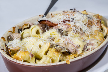 Tortellini italian style with mushroom, chicken and cheese pasta