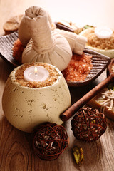 Beautiful spa composition on table close up