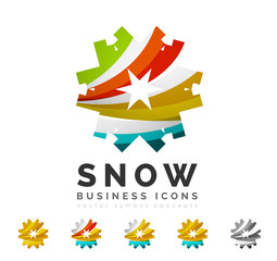 Set of abstract colorful snowflake logo icons, winter concepts