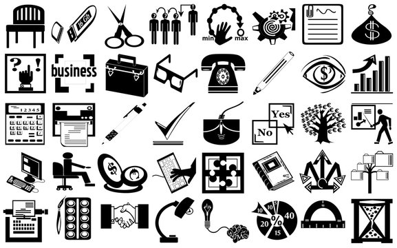 Black and white icons on a theme business and office