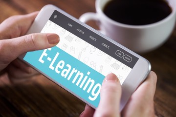 Composite image of woman using smartphone