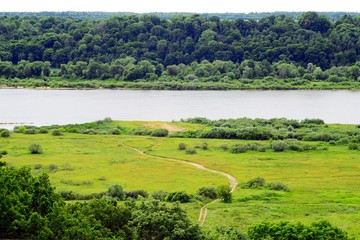 View to the Nemunas river from Raudone old red bricks castle tower