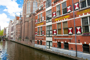 Amsterdam-April 27: St. Nicolas church back-side as seen from canal on April 27,2015 in Amsterdam, the Netherlands.