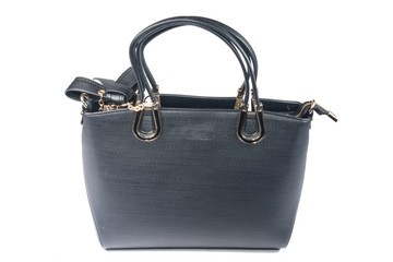 Black leather women's handbags isolate on white
