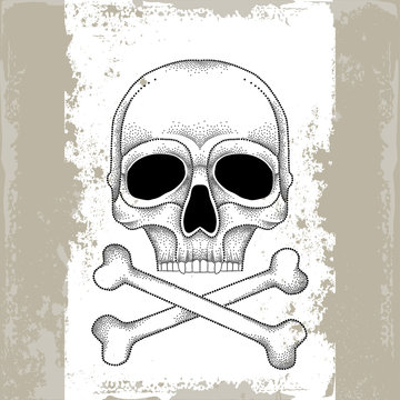 Skull and crossbones in black on the textured beige background