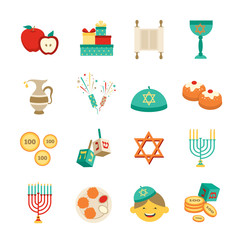 Symbols Of Hanukkah Icons Set