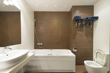 Interior of a brown bathroom