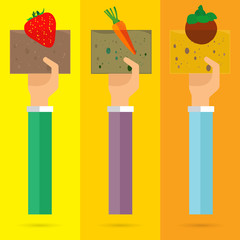 vector Cultivation mangosteen litchi carrots icon arm and hand