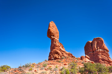 Fototapeta na wymiar View of balancing rock in Arches National Park, US