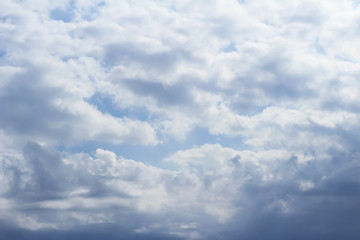 Blue sky seen through thick clouds and the clouds