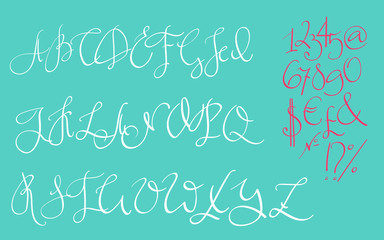 Vector handwritten pointed ink pen font