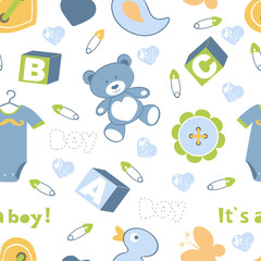 Colorful baby boy seamless pattern