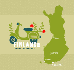 Map of Finland and emblem print.