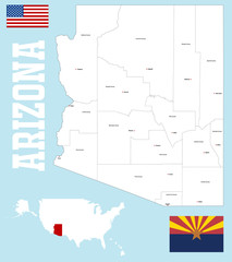 A large map of the State of Arizona with all counties and county seats.