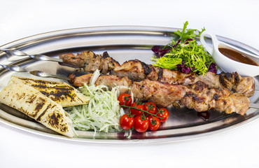 kebab meat sauce and salad vegetables