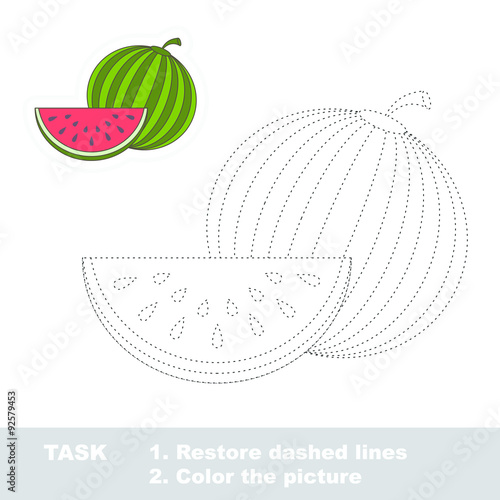 "Trace game. Watermelon to be colored." Stock image and royalty-free ...