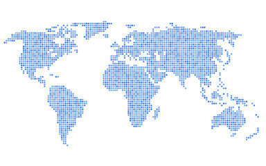 Fototapeta na wymiar Dotted Blue World Map on White Background. Vector