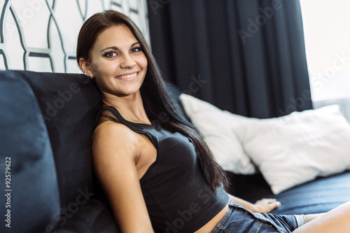 "Beautiful young woman in a hotel room" Stock photo and royalty-free