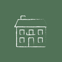 Two storey detached house icon drawn in chalk.