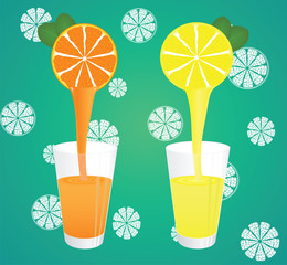 Background with lemon and orange juice